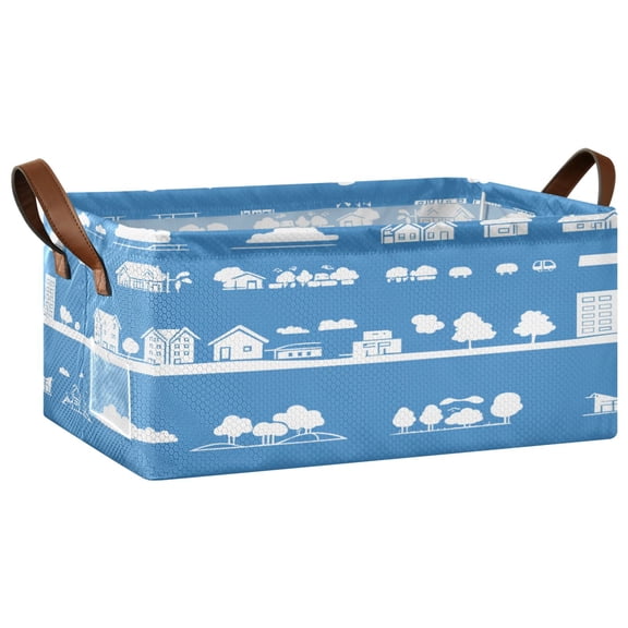 Cityscape Icons Pattern Open Home Storage Bins Foldable Metal Frame Shelf Baskets 16.9x11.4x7.7in Water-Resistant