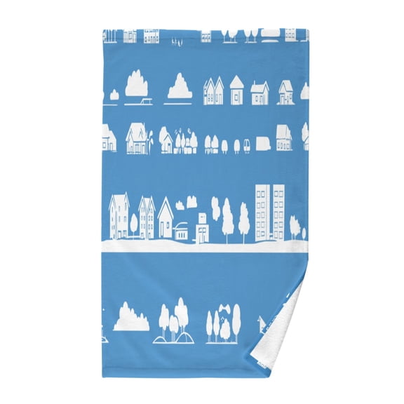 Cityscape Icons Pattern Hand Towel Cotton 16x28 in Soft Absorbent Quick Dry Bath Face Towel