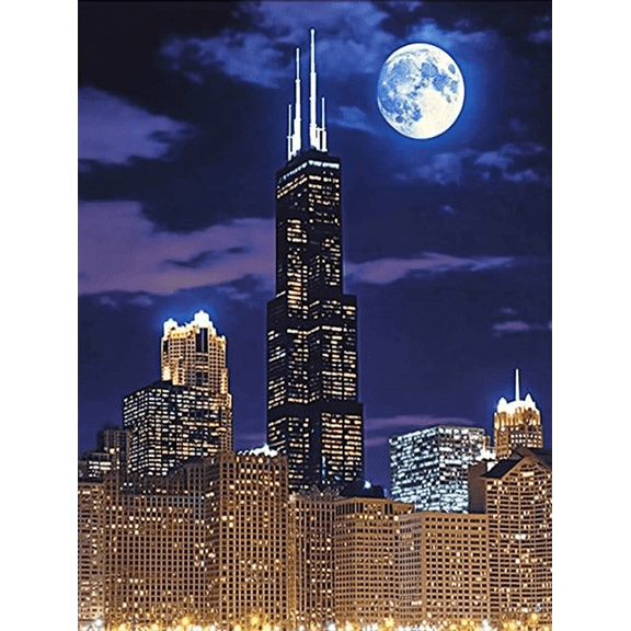 Cityscape Moonlight Decorative Painting/Canvas Art Suitable for Living Room Bedroom Office Dining Room Hotel ApartmentBar Study Gallery Night City Landscape Wall Decor