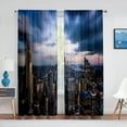 Cityscape New York Night Skyline Scenery View Chiffon Sheer Curtains