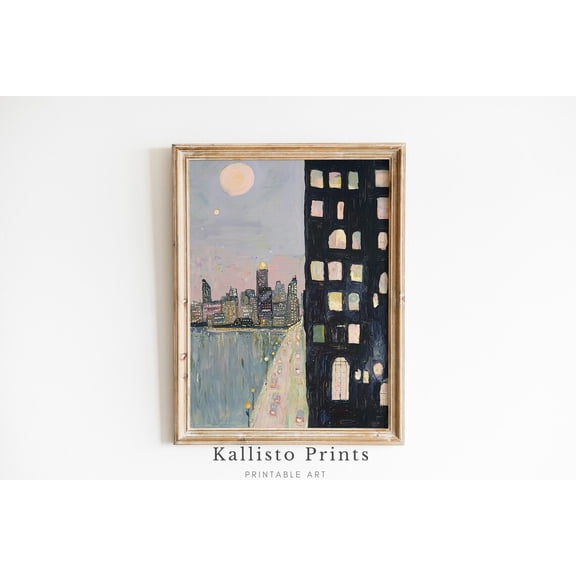 Cityscape Night Print Poster, Urban Skyline Wall Art, Impressionist City Lights , Modern Architecture Decor, Abstract Nightscape Gift 1075, Size 8x12 UNFFRAMED F03.1.6l2053