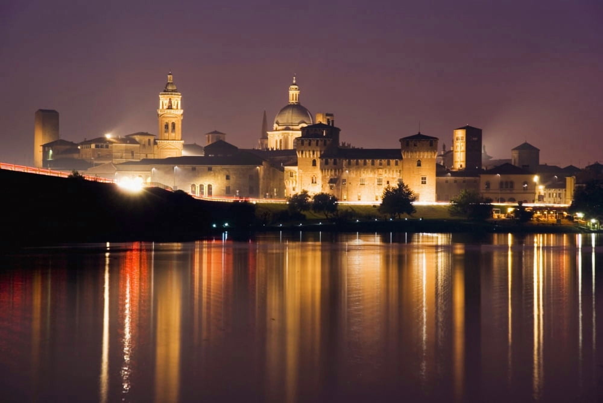 Cityscape Of Mantua At Night Canvas Art - Charles Bowman Design Pics (18 x 12)