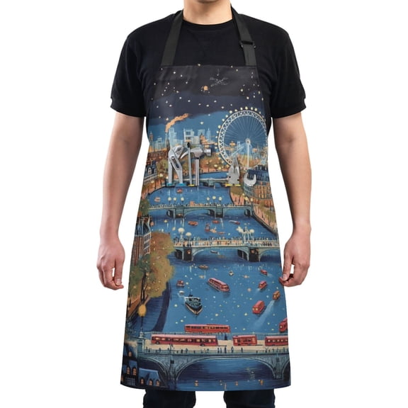 Cityscape Painting Chef Kitchen Apron with Pockets for Women Waterproof Aprons for Cooking Baking