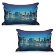 thumbnail image 1 of Cityscape Quilted Pillowcover Set of 2, Big City Night Panorama from a Balcony with Skyscrapers, Standard Queen Size Pillow Cover for Bedroom, 36" x 20", Pale Yellow Night Blue, by Ambesonne, 1 of 1