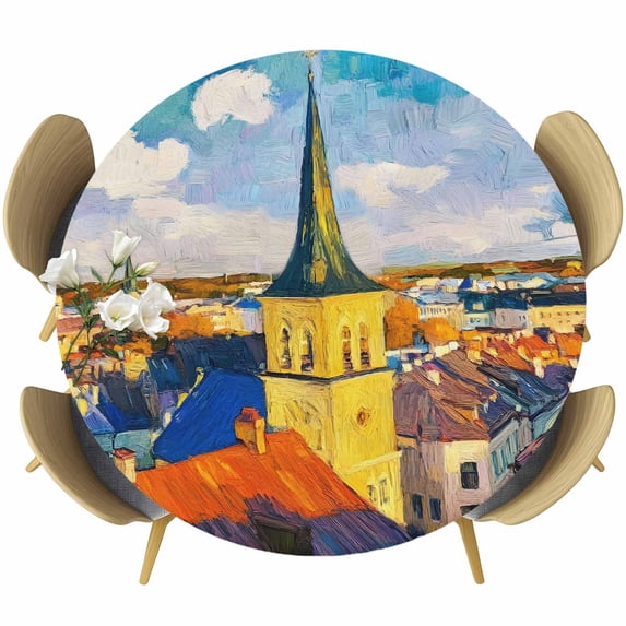 Cityscape Round Tablecloth 36-44 Inch Round Fitted Table Cloth with ...