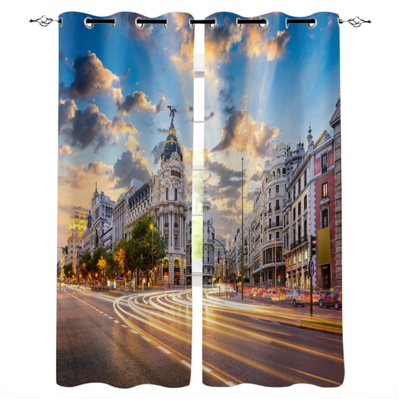 Cityscape Scenery Artwork Curtains New York Skyline Harlem Nights Manhattan Skyscrapers Window Drapes for Livi