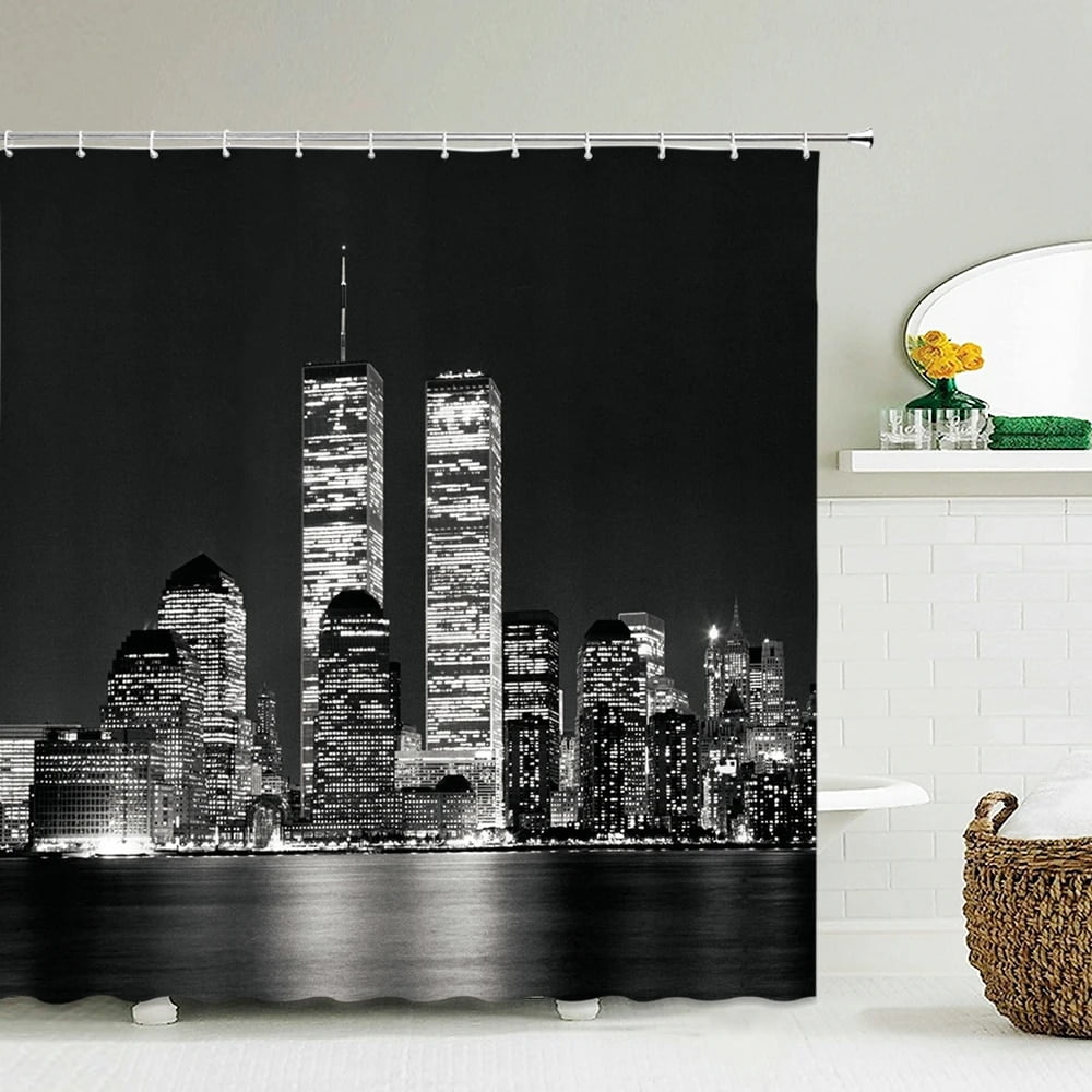 Cityscape Shower Curtain NYC Night Skyline Scenery View Artwork Picture