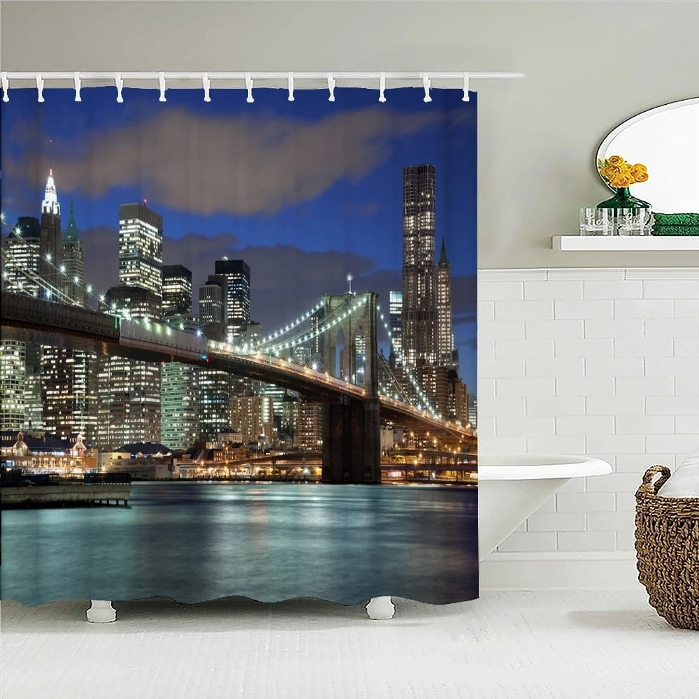 Cityscape Shower Curtain NYC Night Skyline Scenery View Artwork Picture