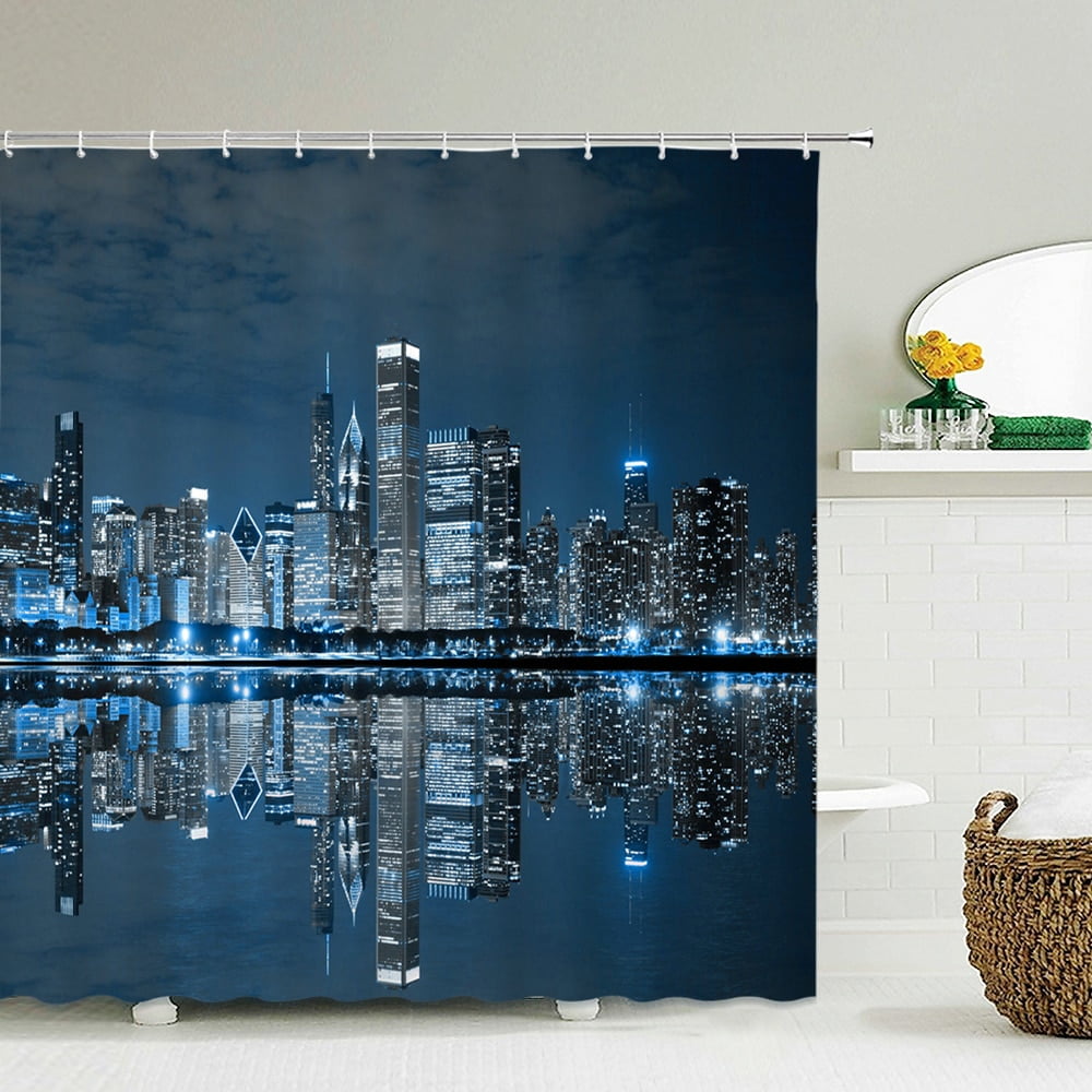 Cityscape Shower Curtain Nyc Night Skyline Scenery View Artwork Picture