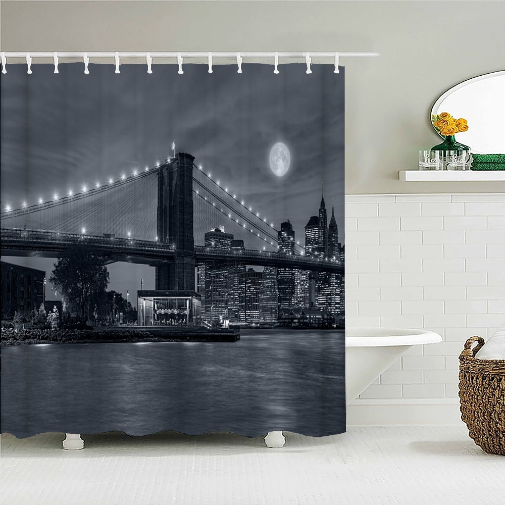 Cityscape Shower Curtain NYC Night Skyline Scenery View Artwork Picture