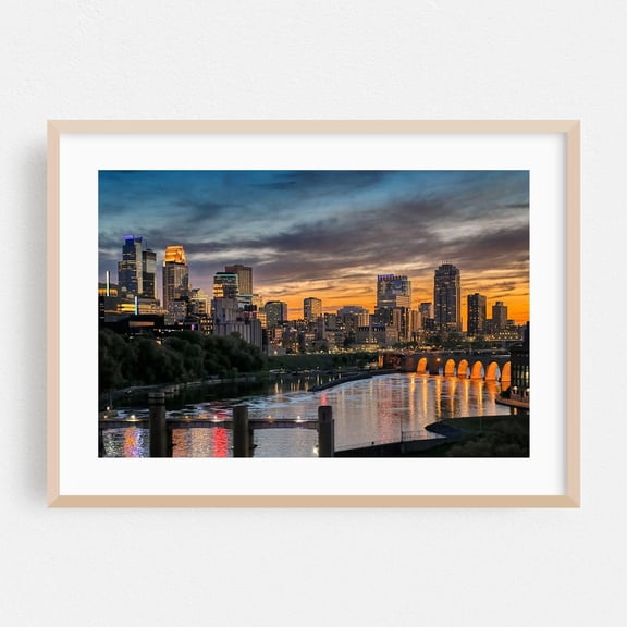 Cityscape Skyline Sunset Bridge Water Poster Unframed Paper Print