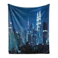 thumbnail image 1 of Cityscape Soft Flannel Fleece Blanket, Kuala Lumpur Skyline Night KLCC Twin Towers Malaysian Landmark Monochromic Photo, Cozy Plush for Indoor and Outdoor Use, 50" x 70", Navy Black, by Ambesonne, 1 of 6