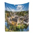 thumbnail image 1 of Cityscape Soft Flannel Fleece Throw Blanket, Luxembourg City Aerial View Historical European Abbey de Neumunster Skyline, Cozy Plush for Indoor and Outdoor Use, 70" x 90", Multicolour, by Ambesonne, 1 of 5