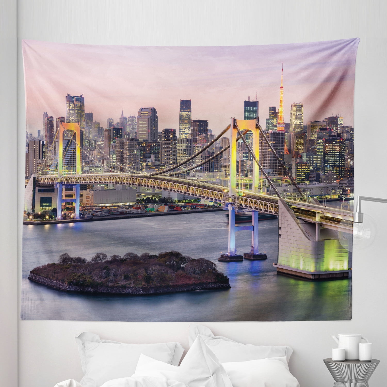 Cityscape Tapestry, Tokyo Japanese Capital City Rainbow Bridge ...