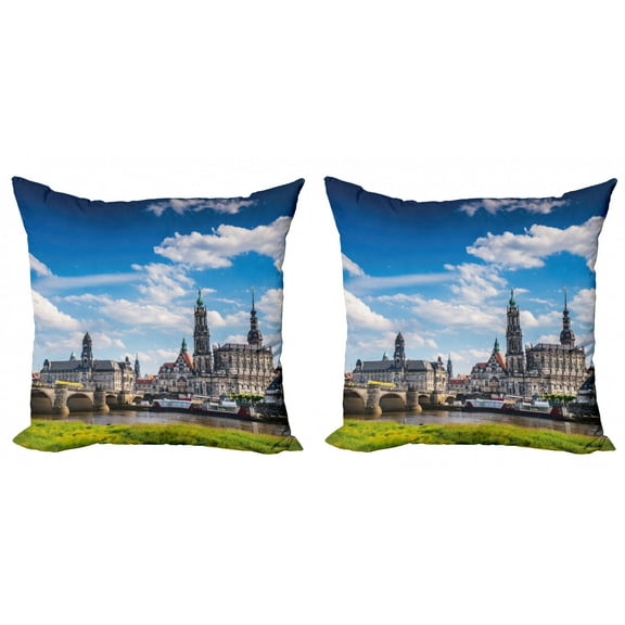 Ambesonne City Throw Pillow Cover 2 Pack, European Town, 18", Grey Blue