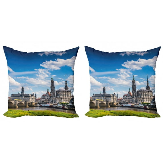 Ambesonne City Throw Pillow Cover 2 Pack, European Town, 24", Grey Blue
