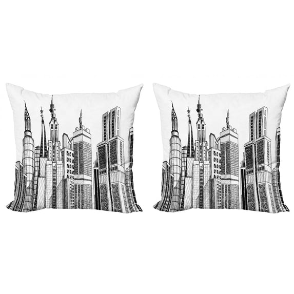 Ambesonne Grunge Throw Pillow Cover 2 Pack, Urban Architecture Art, 18", Black White