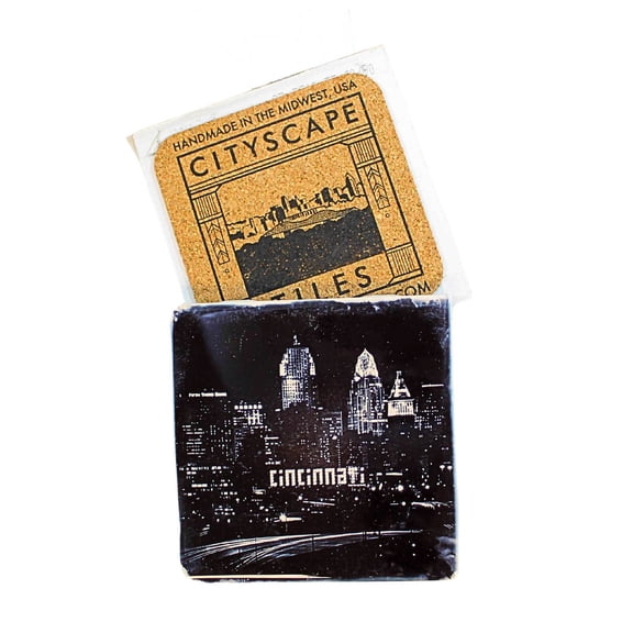 Cityscape Tiles Cincinnati Night Skyline - One Coaster 4.25 Inch, Ceramic - Skyscrapers Glowing Lights Cinnightskyline