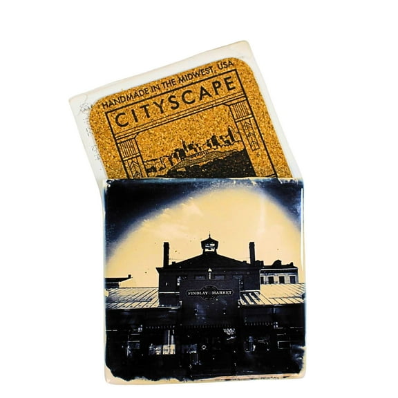 Cityscape Tiles Findlay Market - One Coaster 4.25 Inch, Ceramic - Cincinnati Ohio Landscape Findlay