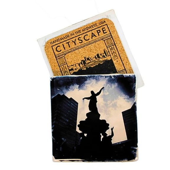 Cityscape Tiles Fountain Square Silhouette - One Coaster 4.25 Inch, Ceramic - Tyler Davidson Cincinnati Fountainsil