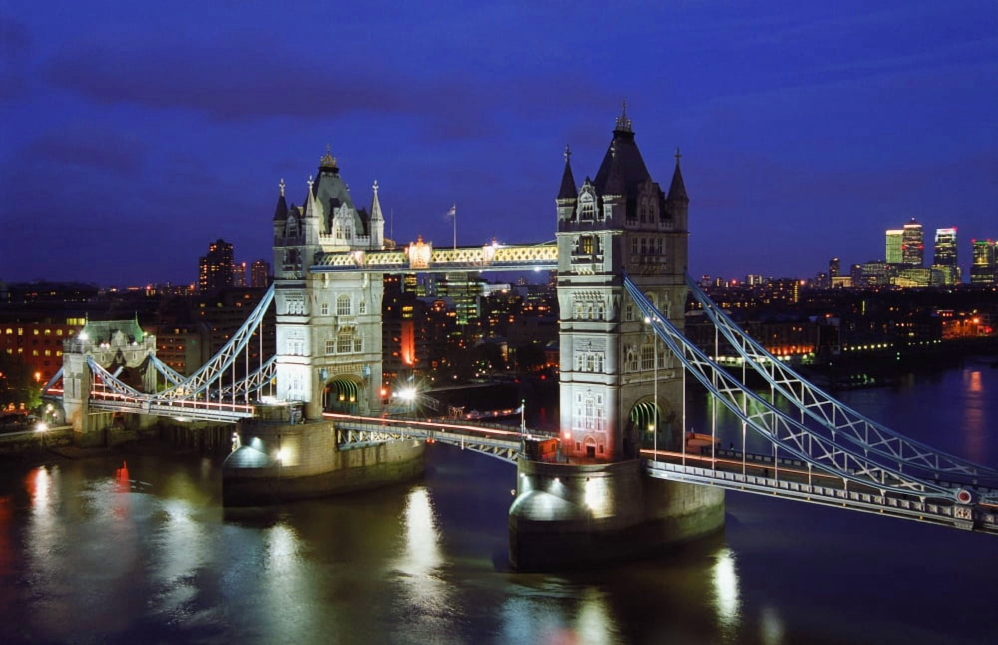 Cityscape Tower Bridge And Skyline London Night England Canvas Art - Anthony Webb Design Pics (36 x 22)