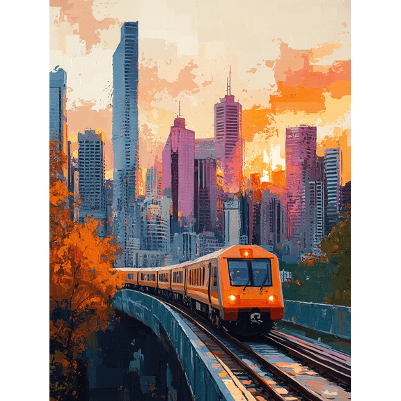 Cityscape Train Sunset Canvas Painting Perfect for Living Room Bedroom Office Hallway and Dining Room Decoration