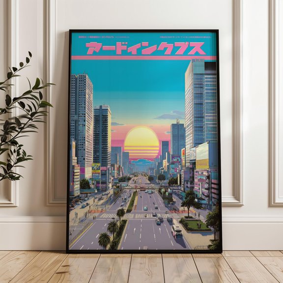Cityscape Vaporwave Retro Futuristic Poster Unframed Paper Print
