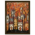 thumbnail image 1 of Cityscape With Trees In Autumn Contemporary Folk Art Painting Artwork Framed Wall Art Print A4, 1 of 4