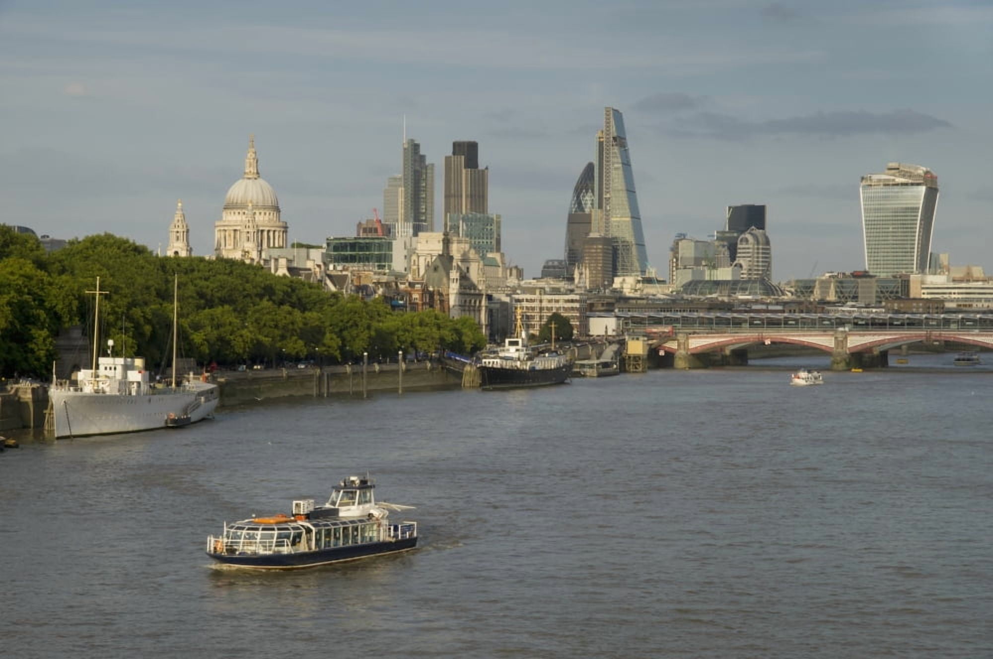 Cityscape across Waterloo Bridge London England Canvas Art - Charles Bowman Design Pics (19 x 12)