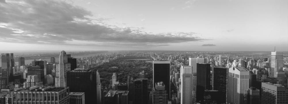 Cityscape at sunset Central Park East Side of Manhattan New York City New York State USA Canvas Art - Panoramic Images (13 x 36)