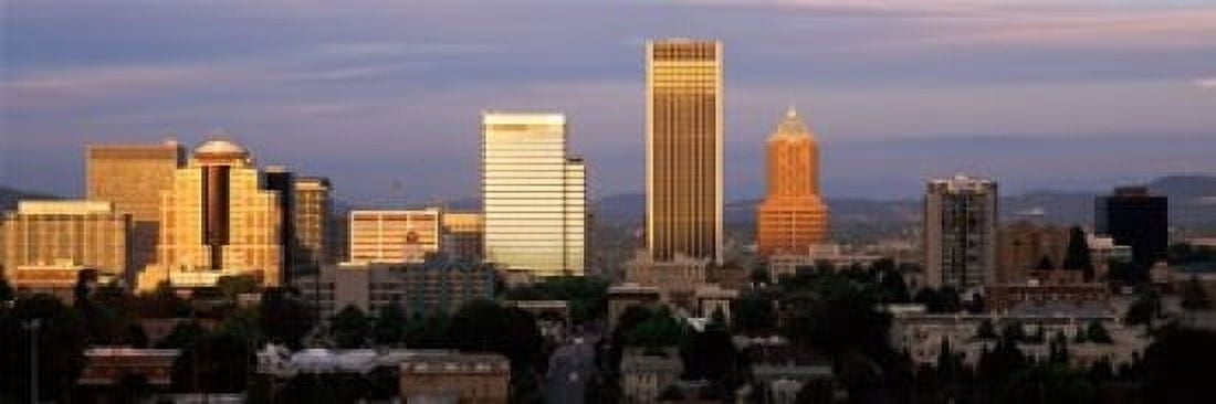 Cityscape at sunset Portland Multnomah County Oregon USA Canvas Art - Panoramic Images (18 x 6)