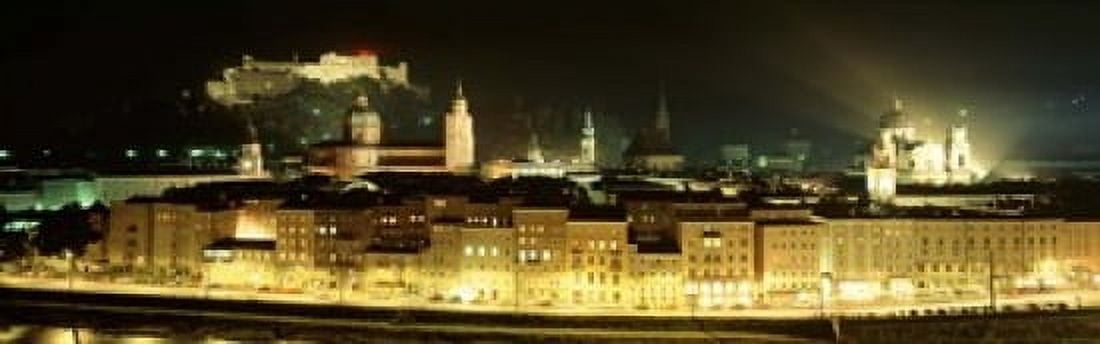 Cityscape night Salzburg Austria Canvas Art - Panoramic Images (18 x 6)
