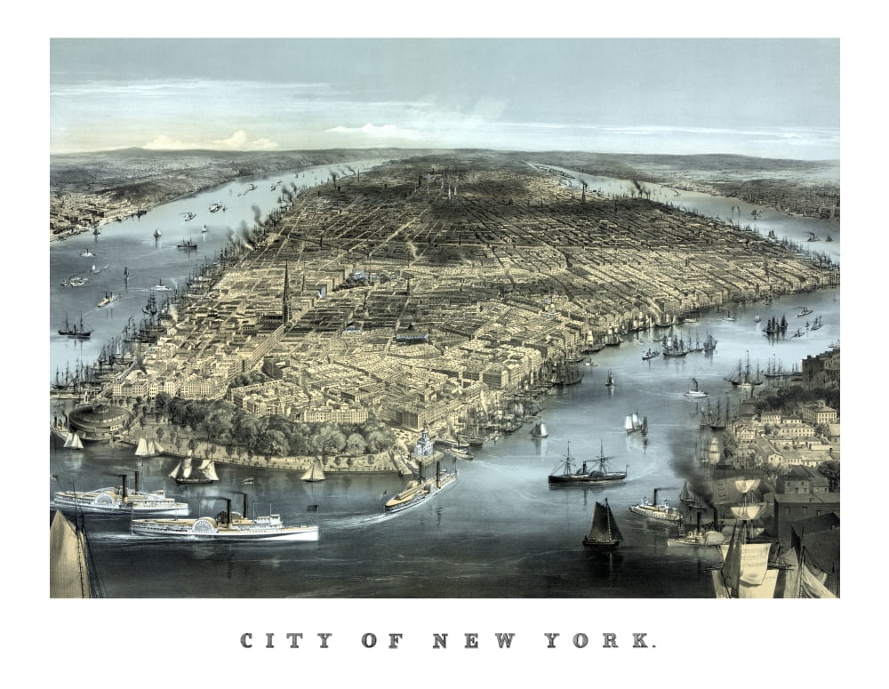 Cityscape view of New York City circa 1850 Canvas Art - John ParrotStocktrek Images (16 x 13)