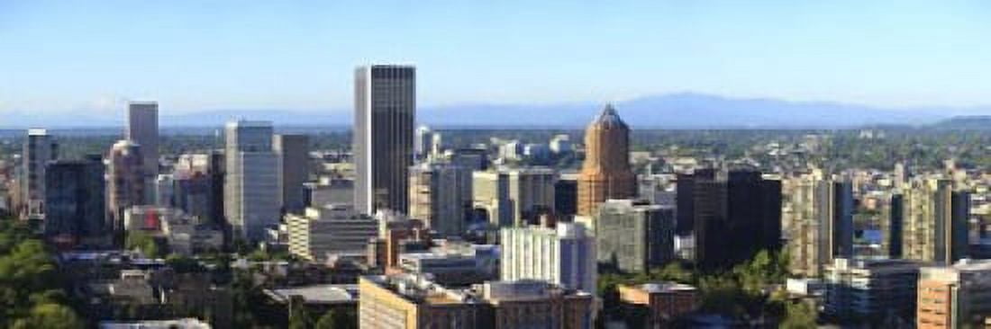 Cityscape with Mt St Helens and Mt Adams in the background Portland Multnomah County Oregon USA 2010 Canvas Art - Panoramic Images (18 x 6)