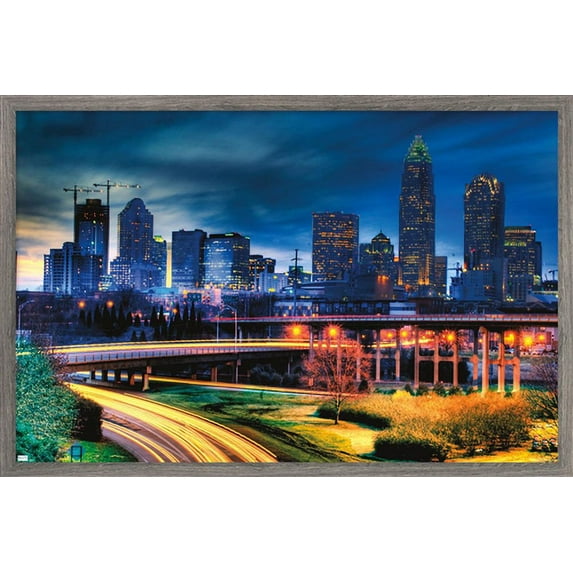 Cityscapes - Charlotte, North Carolina Wall Poster, 14.725" x 22.375", Framed