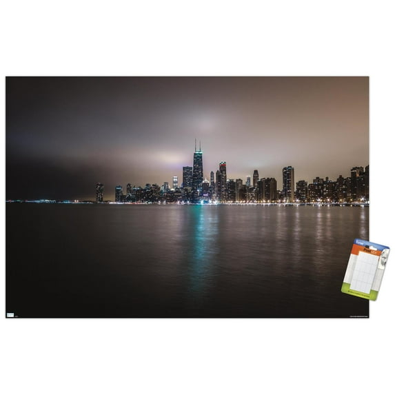 Cityscapes - Chicago, Illinois Skyline at Night Wall Poster, 22.375" x 34"