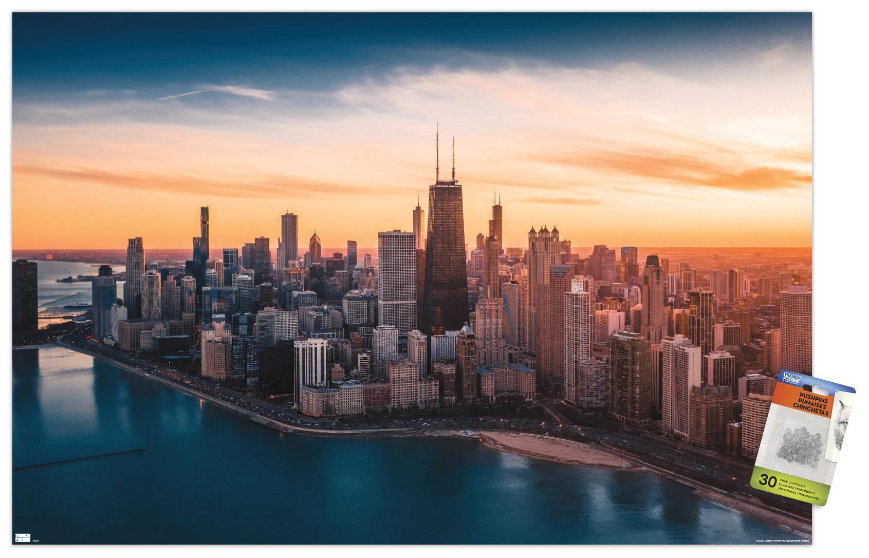 Cityscapes - Chicago, Illinois Wall Poster with Pushpins, 22.375" x 34"