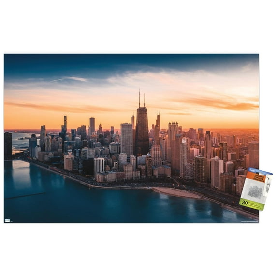 Cityscapes - Chicago, Illinois Wall Poster with Pushpins, 22.375" x 34"