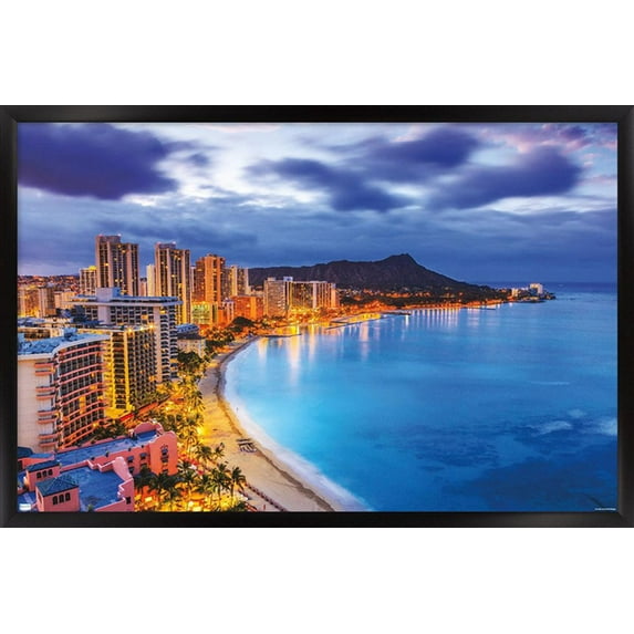 Cityscapes - Honolulu, Hawaii Wall Poster, 14.725" x 22.375", Framed