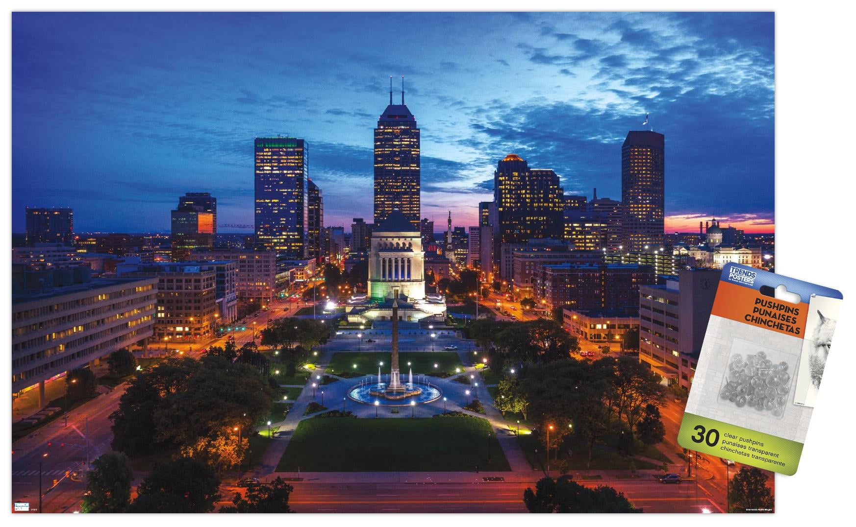 Cityscapes - Indianapolis, Indiana Wall Poster with Pushpins, 14.725" x 22.375"