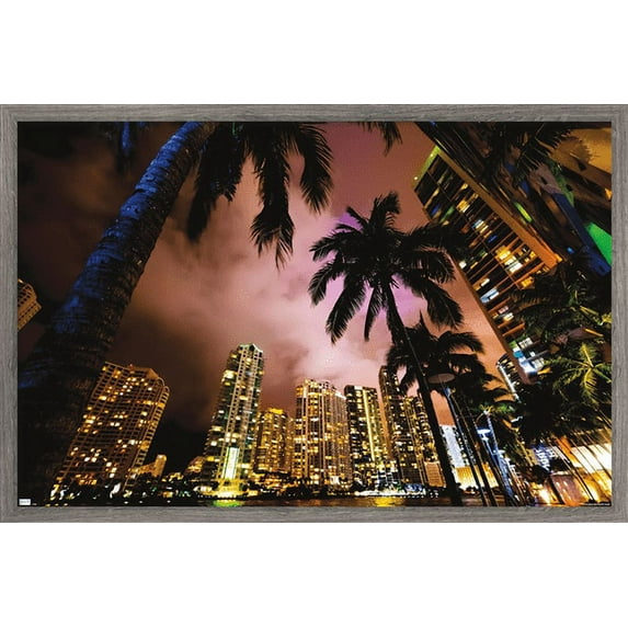 Cityscapes - Miami, Florida Wall Poster, 22.375" x 34", Framed