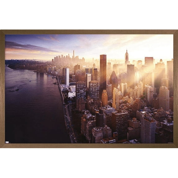 Cityscapes - New York City, New York Skyline at Dusk Wall Poster, 22.375" x 34", Framed