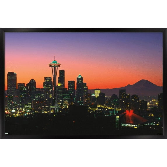 Cityscapes - Seattle, Washington Wall Poster, 22.375" x 34", Framed