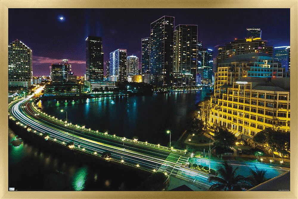 Cityscapes - Venetian Causeway Wall Poster, 14.725" x 22.375", Framed