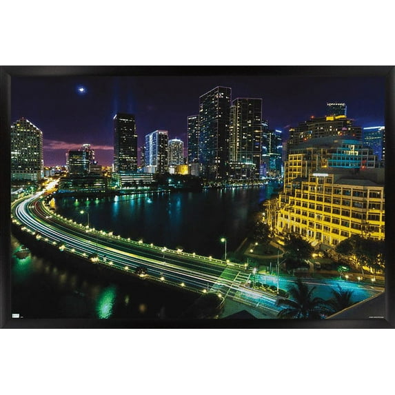 Cityscapes - Venetian Causeway Wall Poster, 22.375" x 34", Framed