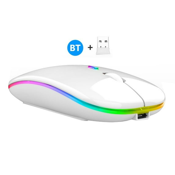 Citystores 2.4G Wireless Bluetooth-compatible LED Mice USB Ergonomic Gaming Mouse for Laptop Computer,White Bluetooth Dual-Mode Lighting