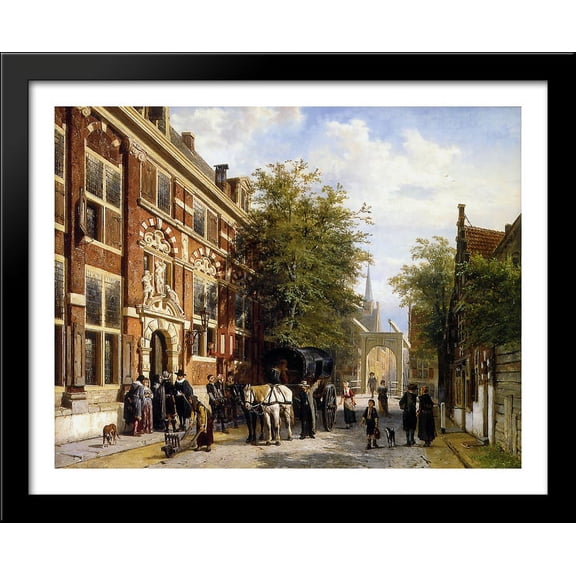 Cityview Hoorn 34x28 Large Black Wood Framed Print Art by Cornelis Springer