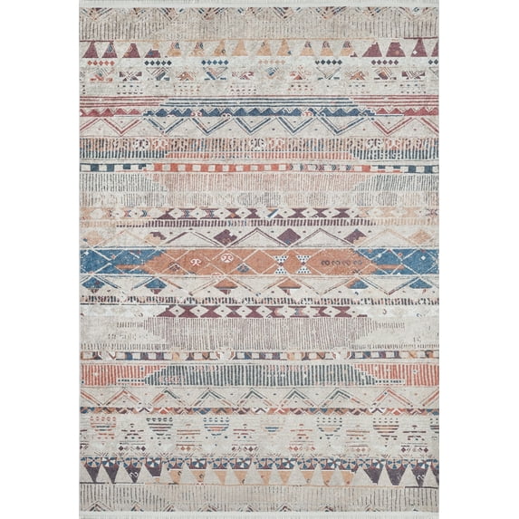 CiudadVictoria Beige Modern Polyester Area Rugs for Living Room Washable Rugs Boho Moroccan Area Rug Soft Geometric Bohemian Carpet Distressed Indoor Rug for Bedroom Dining Room Office Nonslip Rug
