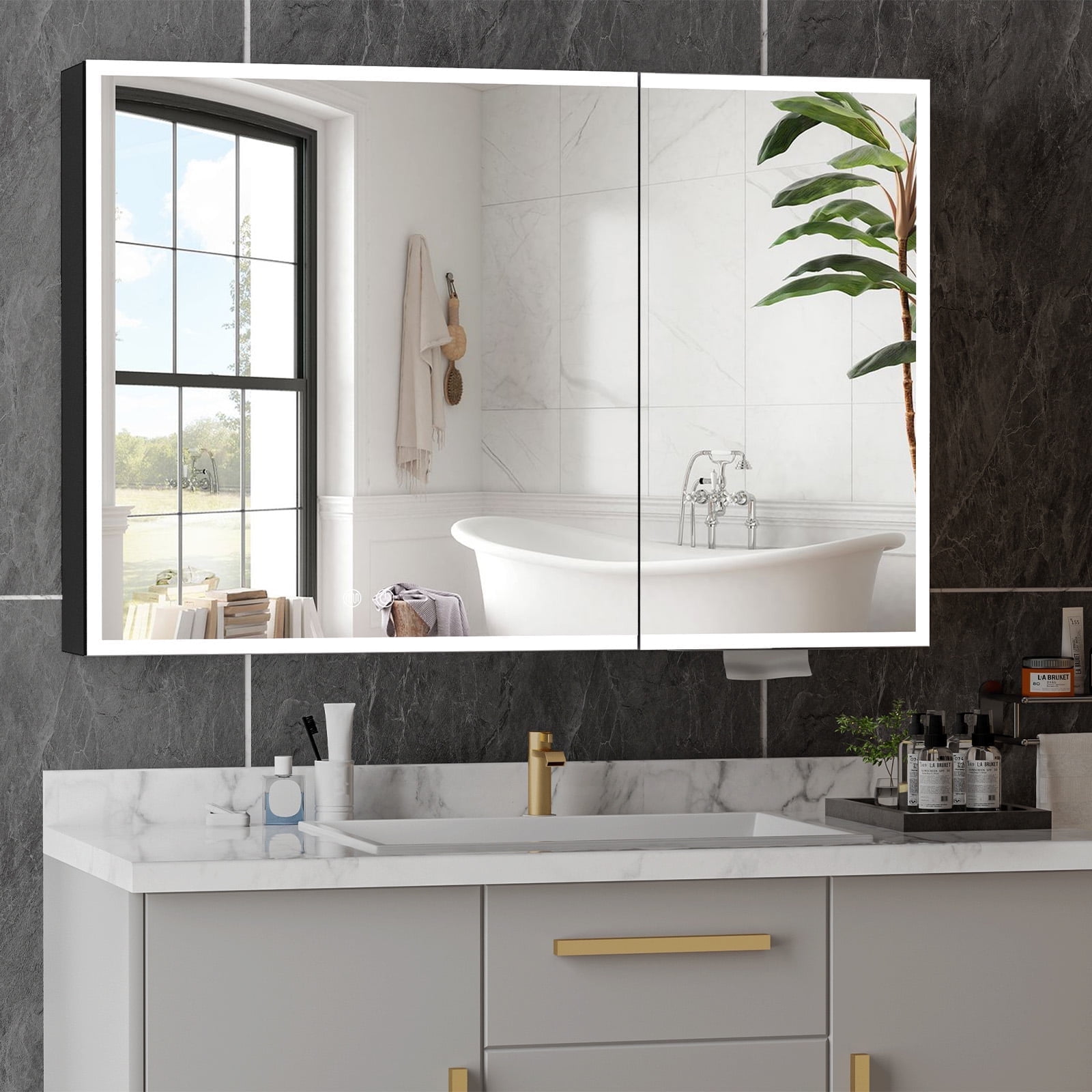 Ciumeeo Bathroom Mirror Cabinet with Double Doors, 5 Shelves, Anti-Fog Touch Switch Wall Mounted Medicine Cabinet