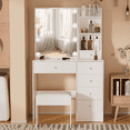 thumbnail image 1 of Ciumeeo Modern Makeup Vanity Set with Lighted Mirror, 6 Drawer & 5 Shelves, Vanity with Stool for Bedroom, 3 Lighting Modes, White, 1 of 9